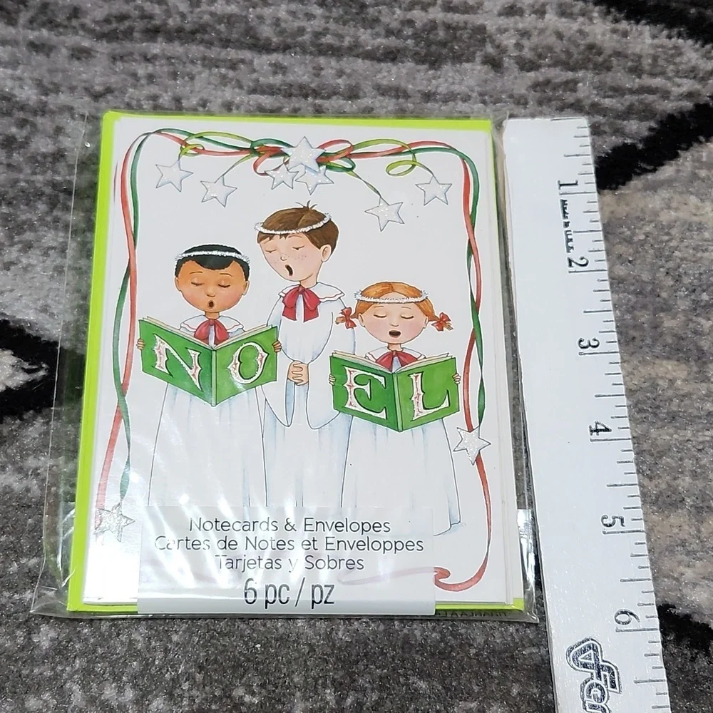 VINTAGE MARY & CO. NOEL CHURCH CHOIR GLITTER NOTE GREETINGS CARDS & ENVELOPES